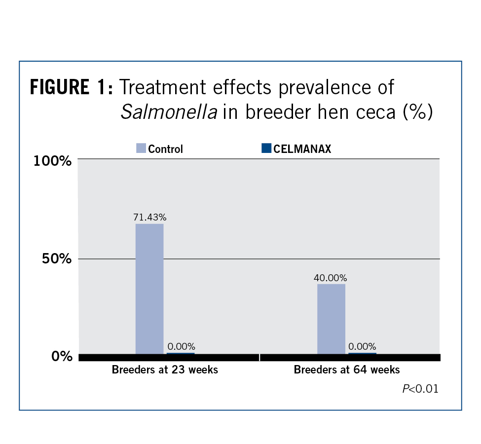 Treatment effects prevalence of Salmonella in breeder hen ceca Chart
